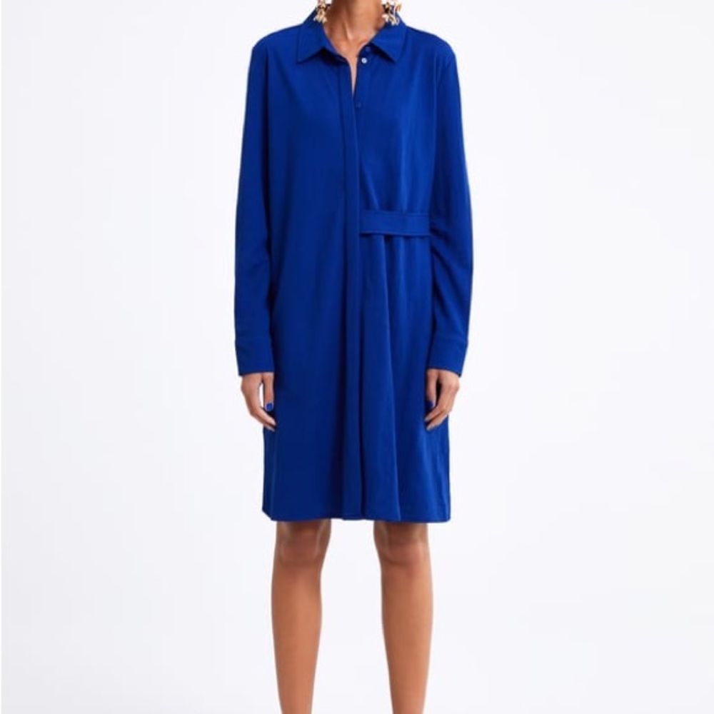 Zara Cobalt Blue Knee Length Long Sleeve Dress